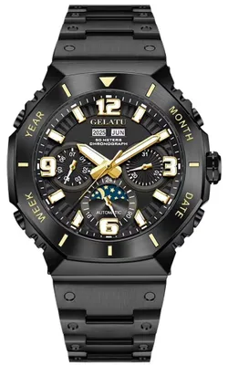 Imagen del producto de Reloj para hombre GELATU, acero inoxidable, cronógrafo, color dorado/