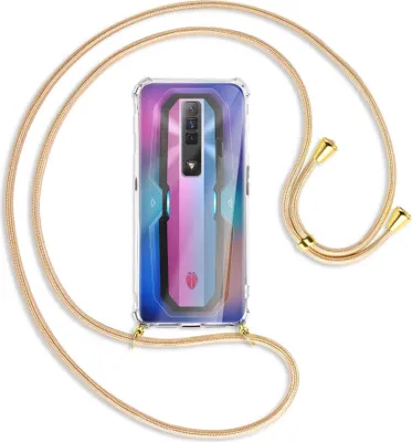 Produktbild von Handykette Backcover-Schutzhülle mit Band (Metall goldfarben) für ZTE nubia Red Magic 7 - Goldkordel