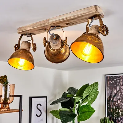 Produktbild von Cotes »Cotes« 3-flammige Zimmerlampe aus Holz und Metall in bronzefarben