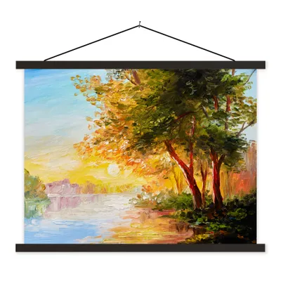 Produktbild von MuchoWow® Textilposter Natur - Malerei - Baum - Wasser 60x45 cm mit schwarzem Rahmen - Poster Schlafzimmer