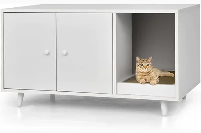 Immagine prodotto di Mobili per gatti - Tavolino/tavolino da salotto 2 in 1 e mobile per lettiera - Con tiragraffi - Casetta per gatti - 90×50×50 cm - Bianco