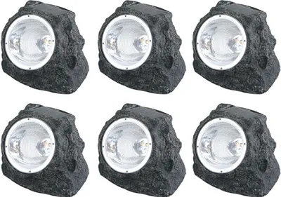 Produktbild von 6er Set Solar Gartenstrahler in Steinoptik grau