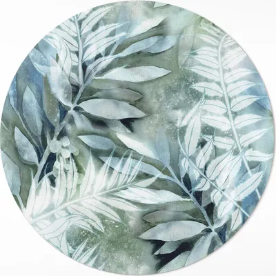 Produktbild von Aquarell Blätter zarte Zweige– Vinyl Fußmatte – Ø 130cm – Rutschfest, Pflegeleicht & Langlebig