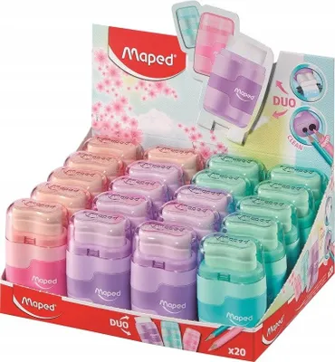 Imagen del producto de Maped 49231, Set de sacapuntas y goma de borrar Connect Duo, color pastel, caja de 20 unidades
