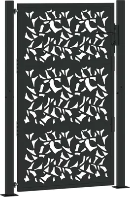 Image de Portail de jardin noir 100x150 cm en acier avec motif feuille
