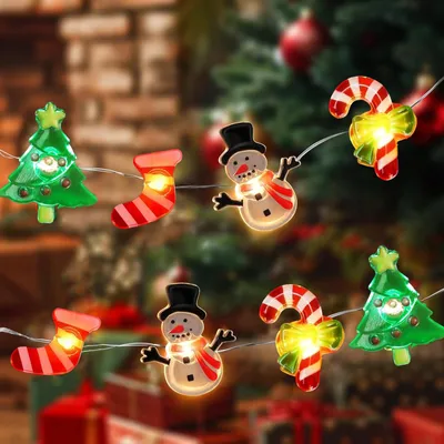 LED-Lichterkette 2 m, 20 warmweiße LEDs, batteriebetrieben, Weihnachtsmotive