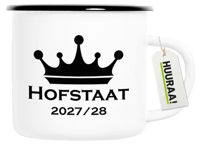 Produktbild von Huuraa Emaille Tasse Hofstaat 2027/28 Krone Schützenfest 300ml Vintage Campingbecher Geschenkidee