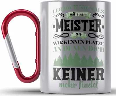 Produktbild von Trendation - Meister Prüfung Bestanden Geschenk Meisterprüfung Edelstahl Tasse Karabinern Mann Metallbauer Schreiner Dachdecker Maler Elektrotechnik Elektronik (Rot)