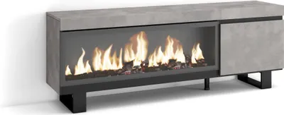 Produktbild von TV-Schrank, Lowboard, 158x35x57cm, Für TV-Geräte bis zu 65", Elektrokamin XXL, Zementgrau