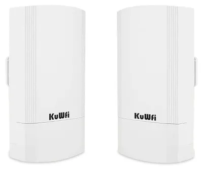 Produktbild von KuWFi WLAN Bridge Outdoor, 900Mbps Indoor/Outdoor Access Point to Point WiFi Bridge, 2 km PtP/PtMP WiFi Repeater mit 24V PoE, Richtfunk WLAN für Starlink Router, Kamera, NVR, Garten, Bauernhof, Garage