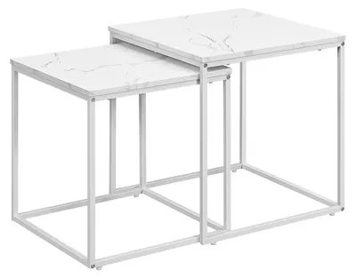 Image de Table Basse - Leobert - Marbre/Pieds Blancs - 50 X 50 X 50,5 Cm - Lot De 2
