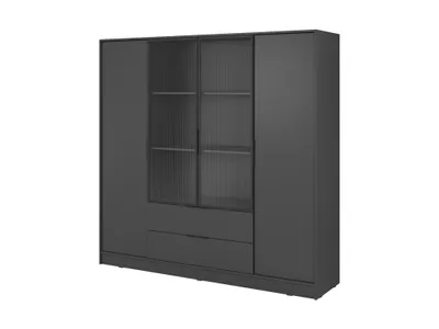 Obrázek produktu pro BETTSO Moderní šatní skříň LYKE se skleněným čelem grafitová