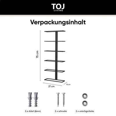 Immagine prodotto di TOJ Living Weinregal Wand - Flaschenhalter wein - Portabottiglie - Organizer per bottiglie - Hängendes Weinregal - Geeignet für 6 Flaschen - Edelstahl - Matt Schwarz