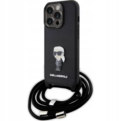Immagine prodotto di Karl Lagerfeld Klhcp15Lsasknpsk Custodia rigida per Iphone 15 Pro 6.1 Czarny/Nero Crossbody Saffiano Monogram Metal Pin Karl & Choupette