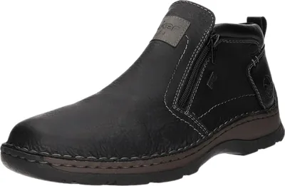 A black leather boot with a zipper on the side.