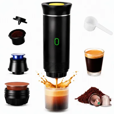 Tragbare Kaffeemaschine 3-in-1, 20 bar, 7500 mAh, schwarz