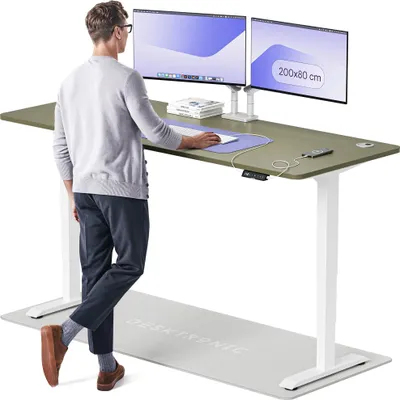 Produktbild von Desktronic HomePro Elektrisch höhenverstellbarer Schreibtisch 200x80cm Weiß/Grün mit Memory-Funktion, Anti-Kollisions Technologie, USB-A und USB-C-Ladeanschlüssen