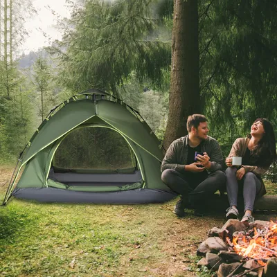 Produktbild von Kuppelzelt 3 Personen, Campingzelt Quick-Up, Familienzelt Doppeltür, Polyester 190T, Dunkelgrün | 210 x 210 x 140 cm | 1000 mm Wassersäule | 3,8 kg