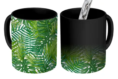 Obrázek produktu pro MuchoWow® Kouzelný pohár Listy - Palm - vzory 350 ml Barva měnící se pohár Dárkový nápad - foto hrnek