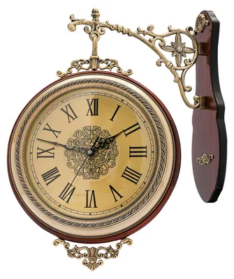 Image de Horloge murale, style vintage, design double face, couleur marron et or