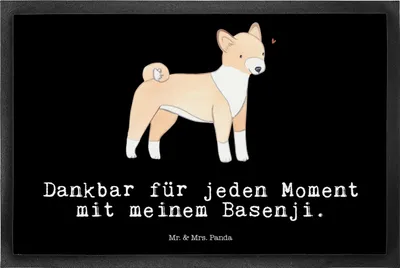 Produktbild von Mr. & Mrs. Panda Eingangsteppich Basenji Moment 50 x 75 cm - Schwarz - Geschenk, Gummimatte, Schmutzmatte, Fussmatte, Bodenvorleger, fußmatte, Schmutzfangmatte