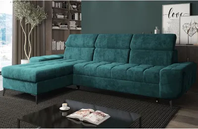 Produktbild von Easy4You Ecksofa Como Türkis L-Form – 283x101x175 cm - Schlafsofa mit Bettkasten und Schlaffunktion - Eckcouch mit Stauraum und Metallfüße, Verstellbare Kopfstützen – Stoff Monolith 72