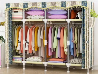 Produktbild von 360Home Kleiderschrank Kleiderstange Regal keller Faltschrank hohe Belastbarkeit grau gestreift 205*45*170cm