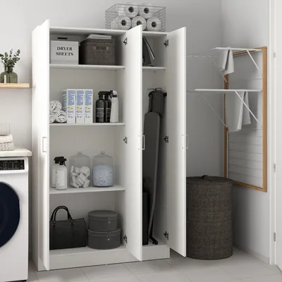 Immagine prodotto di Dmora Armadio Multiuso Grande Ranuncolo 37x180h cm Bianco, 3 Ante Portascope