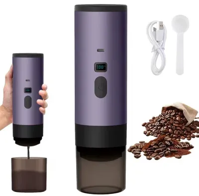 Image de Machine à café portable sans fil Planet Tech 3 en 1 avec écran, 20 bars, Compatible avec les capsules Nespresso, Dolce Gusto, Café moulu, Violet