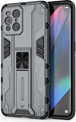 Produktbild von OPPO Find X3 Pro Hülle, Dual Layer PC TPU Bumper Stoßfest Ständer Schutzhülle für OPPO Find X3 / X3 Pro Grau