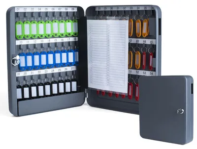 Produktbild von 1x Schlüsselkasten für 54 Schlüssel inkl. Anhänger und seitl. Einwurfschlitz grau