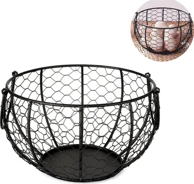 Produktbild von Eierkorb aus Metalldraht, Eierhalter, Obstkorb, Gemüsekorb, Küchenarbeitsplatten-Organizer, Schwarz