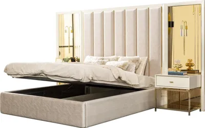 Produktbild von Beige Schlafzimmer Set Doppelbett Bett Nachttische Luxusmöbel  160x200
