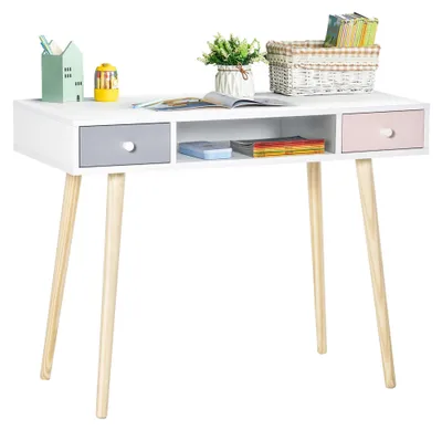 Produktbild von HOMCOM Kinder Schreibtisch mit Schublade für 6-10 Jahre Weiß+Rosa+Grau