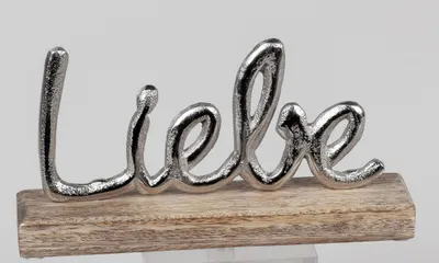 Produktbild von Deko Schriftzug Liebe H. 12cm L. 23cm aus Alu + Mango Holz Formano WA