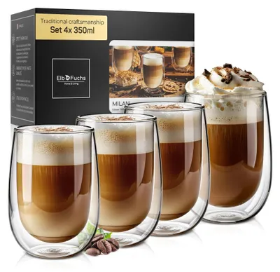 Image de Ensemble de 4 verres à latte macchiato, double paroi en verre thermique, capacité de 350 ml