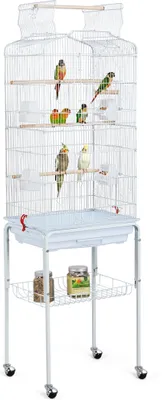 Produktbild von Yaheetech Vogelkäfig XXL, Vogelbauer mit Ständer, Vogelhaus auf Rollen, für Wellensittich Kanarien, Weiß & Hellblau