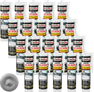 Produktbild von Isolbau Sanitär Silikon 20 x 300 ml Grau - Hochelastischer Silikon-Dichtstoff für Abdichtungen & Fugen – Schimmelresistent, wasserdicht -  Kartusche