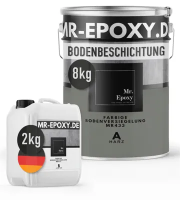 Produktbild von Mr. Epoxy Epoxidharz Bodenbeschichtung (10 kg, RAL 7023 Betongrau) - 2K Betonfarbe für Garagen, Keller & Werkstatt Boden - Flüssigkunststoff Epoxid Grundierung und Bodenversiegelung