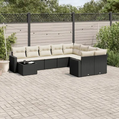 Produktbild von Design 10-tlg. Garten-Sofagarnitur mit Kissen Schwarz Poly Rattan, Gartenmöbel-Sets 2024 Neu