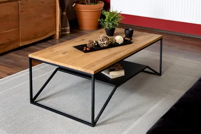 Produktbild von Refurbished Möbelretoure Couchtisch 110 x 60 cm Wildeiche Sofatisch Metallgestell Ablage Mila