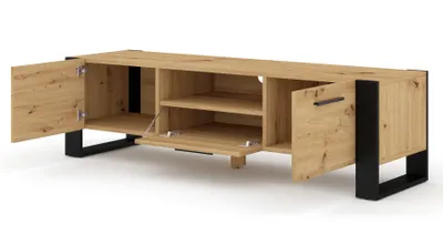 Obrázek produktu pro TV stolek Nuka 160 cm Nízká skříňka TV stolek Příborník Komoda Hi-Fi stolek Černý řemeslně zpracovaný dub
