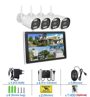 Productafbeelding van Beveiligingscamerasysteem draadloos 3MP met 8CH NVR, 10.1 inch LCD, nachtzicht en 500GB HDD