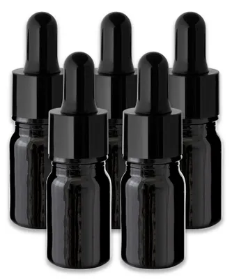 Produktbild von 5x Schwarze Glasflasche 5 ml mit schwarzer Pipette – Tropfflasche