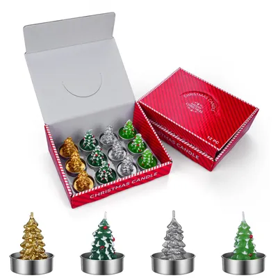 Produktbild von Weihnachtsbaumkerzen Set 12er – Dekorative Paraffinkerzen in Gold, Silber & Grün