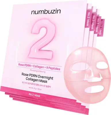 Produktbild von Numbuzin No.2 Rose PDRN Overnight Collagen Mask – Kollagen Nachtmaske für das Gesicht mit Peptiden & Rose PDRN – 4 Stück