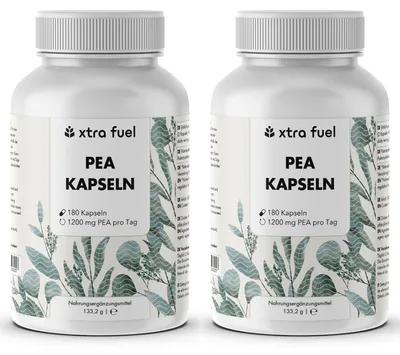 Produktbild von PEA Kapseln - Mikronisiertes Palmitoylethanolamid - 1200mg pro Tag – 2x Dosen (360x PEA Kapseln)