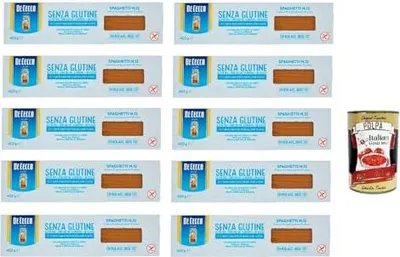 Produktbild von De Cecco Spaghetti senza Glutine No.12, Glutenfrei,100% Italienisch Pasta Nudeln gluten free 10x 400G + Italian Gourmet polpa 400g
