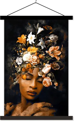 Produktbild von MuchoWow® Textilposter Blumen - Frau - Gold 120x180 cm mit schwarzem Rahmen - Fotos