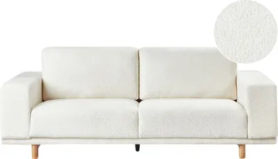 Produktbild von BELIANI Sofa Cremeweiß aus Bouclé 220 cm Lang 3-Sitzer mit Holzbeinen Breite Armlehnen Retro Design Wohnzimmer Ausstattung Sitzmöbel